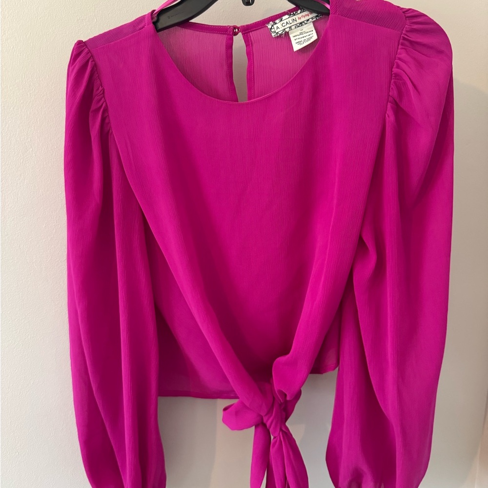 Vibrant Pink Tie-Front Blouse